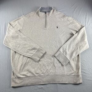 Polo Ralph Lauren Pullover Mens XL Oatmeal 1/4 Zip Sweatshirt Sweater Brown Pony